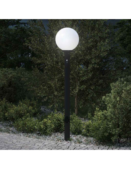 Lampada a paletto con sensore e presa 120 cm Nera IP44
