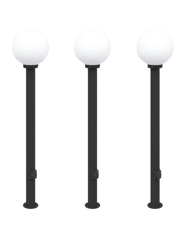 Lampioni a palo con presa elettrica 3 pz 120 cm Nero IP44