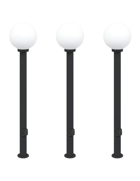 Lampioni a palo con presa elettrica 3 pz 120 cm Nero IP44