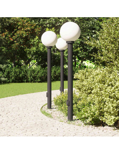 Lampioni a palo con presa elettrica 3 pz 120 cm Nero IP44