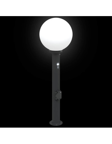 Lampada a paletto con sensore e presa 80 cm Nera IP44