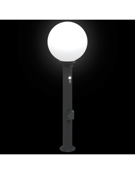 Lampada a paletto con sensore e presa 80 cm Nera IP44