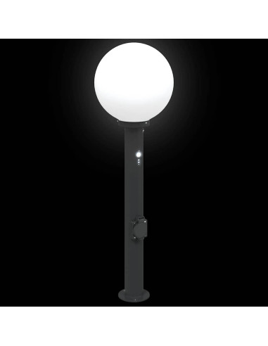 Lampioni a paletto con sensore e presa 3 pz 80 cm neri IP44