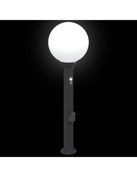 Lampioni a paletto con sensore e presa 3 pz 80 cm neri IP44