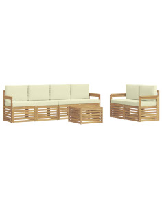 Set di divani da esterno 7 pcs Bianco e Crema Poliestere 2