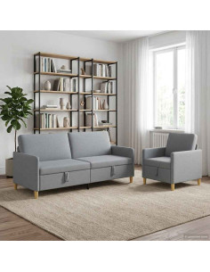 Set di Divani con Storage 2 pcs Grigio Chiaro Poliestere