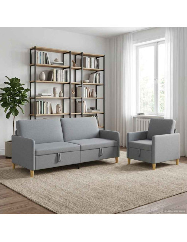 Set di Divani con Storage 2 pcs Grigio Chiaro Poliestere
