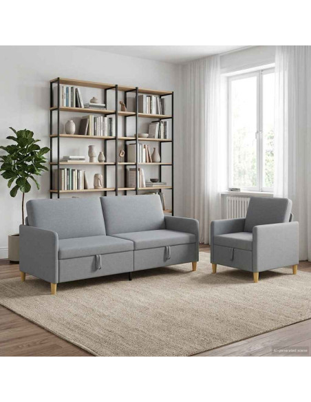 Set di Divani con Storage 2 pcs Grigio Chiaro Poliestere