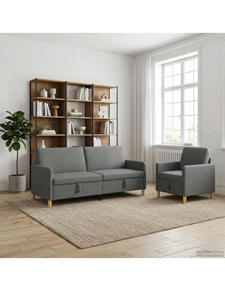 Set di Divani con Storage 2 pcs Grigio Scuro Poliestere
