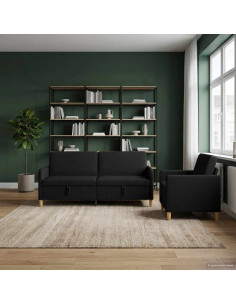 Set di Divani con Storage 2 pcs Nero Poliestere