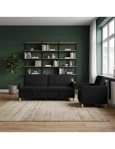 Set di Divani con Storage 2 pcs Nero Poliestere