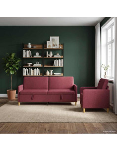 Set di Divani con Storage 2 pcs Rosso Vino Poliestere