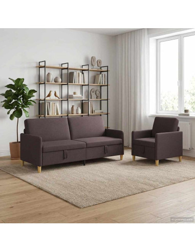 Set di Divani con Storage 2 pcs Marrone Scuro Poliestere