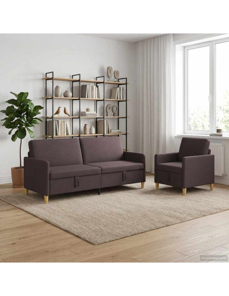 Set di Divani con Storage 2 pcs Marrone Scuro Poliestere