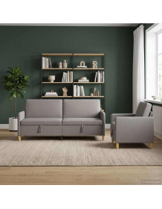 Set di Divani con Storage 2 pcs Tortora Poliestere