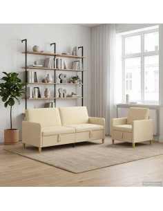 Set di Divani con Storage 2 pcs Crema Poliestere