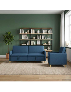 Set di Divani con Storage 2 pcs Blu Poliestere