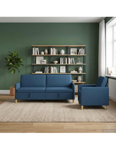 Set di Divani con Storage 2 pcs Blu Poliestere