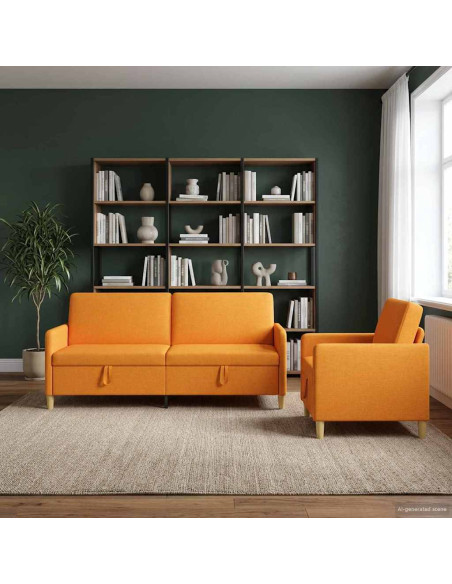 Set di Divani con Storage 2 pcs Giallo Scuro Poliestere