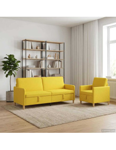 Set di Divani con Storage 2 pcs Giallo Chiaro Poliestere