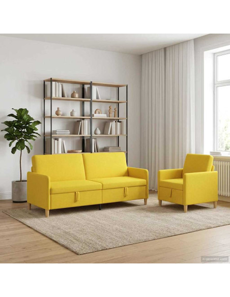 Set di Divani con Storage 2 pcs Giallo Chiaro Poliestere