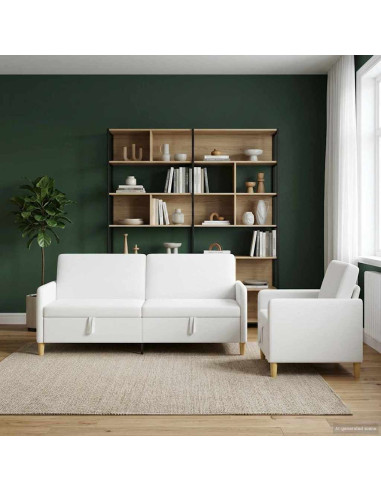 Set di Divani con Storage 2 pcs Bianco Poliestere