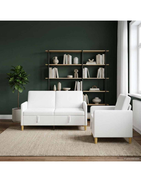 Set di Divani con Storage 2 pcs Bianco Poliestere