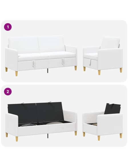 Set di Divani con Storage 2 pcs Bianco Poliestere