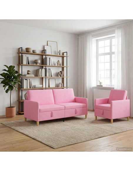 Set di Divani con Storage 2 pcs Rosa Poliestere