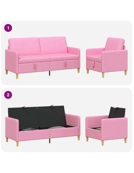Set di Divani con Storage 2 pcs Rosa Poliestere