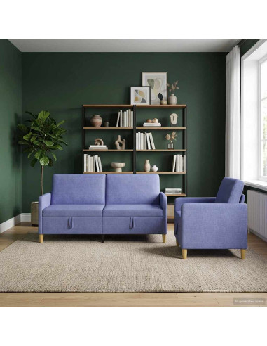Set di Divani con Storage 2 pcs Blu jeans Poliestere