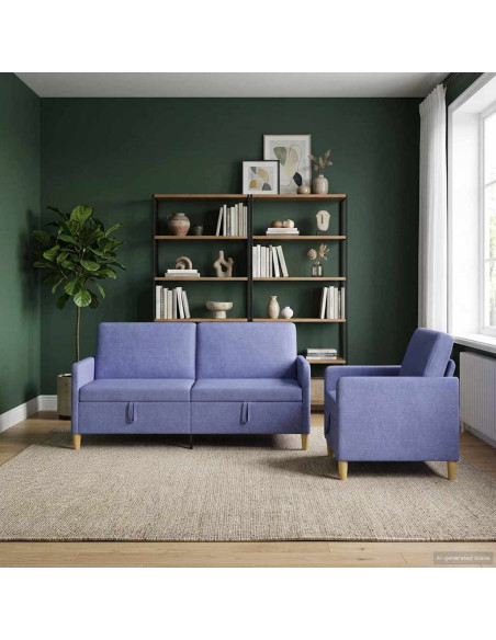 Set di Divani con Storage 2 pcs Blu jeans Poliestere