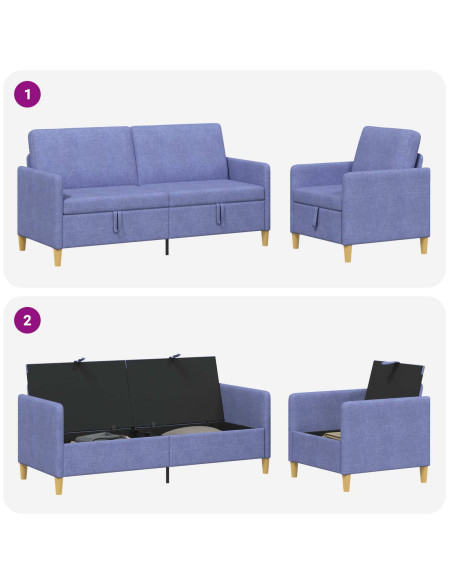 Set di Divani con Storage 2 pcs Blu jeans Poliestere