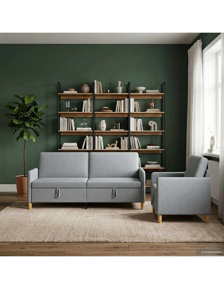 Set di Divani con Storage 2 pcs Grigio Chiaro Poliestere