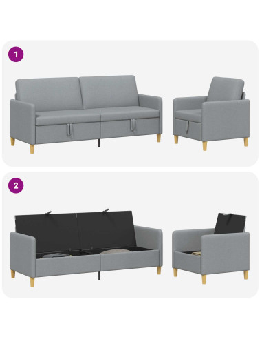 Set di Divani con Storage 2 pcs Grigio Chiaro Poliestere