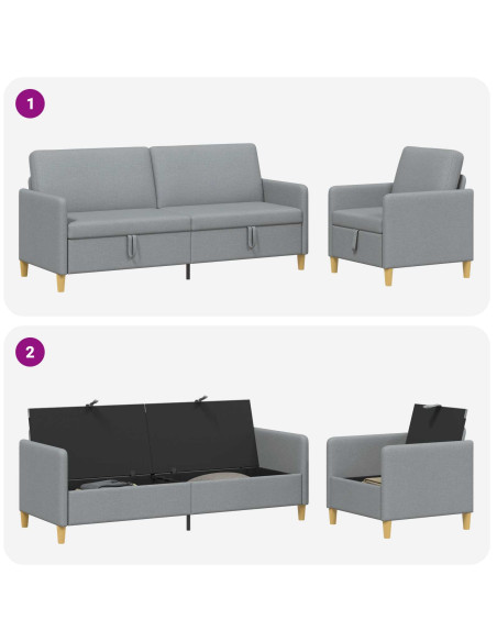 Set di Divani con Storage 2 pcs Grigio Chiaro Poliestere
