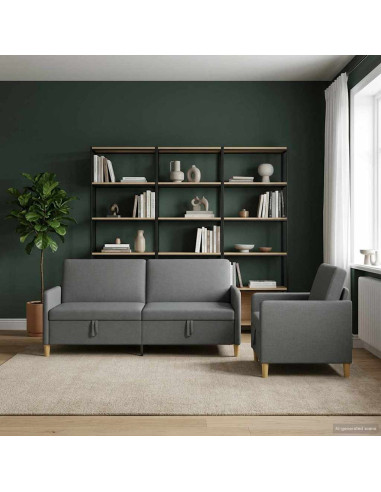 Set di Divani con Storage 2 pcs Grigio Scuro Poliestere