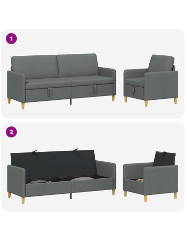 Set di Divani con Storage 2 pcs Grigio Scuro Poliestere