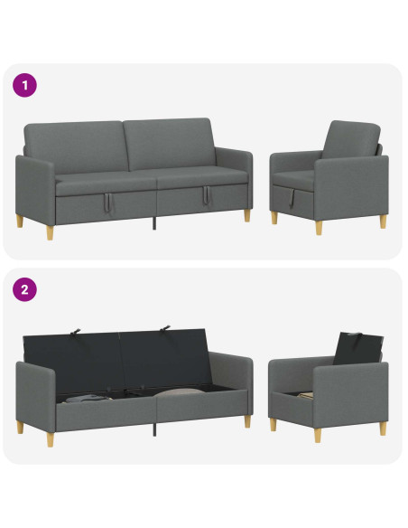Set di Divani con Storage 2 pcs Grigio Scuro Poliestere