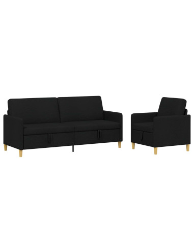 Set di Divani con Storage 2 pcs Nero Poliestere