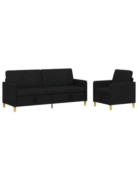 Set di Divani con Storage 2 pcs Nero Poliestere