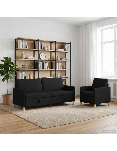 Set di Divani con Storage 2 pcs Nero Poliestere