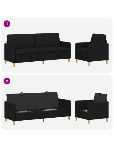 Set di Divani con Storage 2 pcs Nero Poliestere