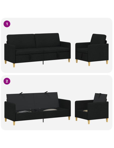 Set di Divani con Storage 2 pcs Nero Poliestere