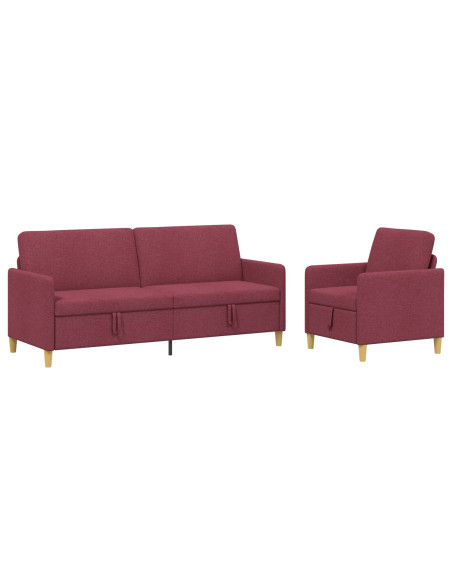 Set di Divani con Storage 2 pcs Rosso Vino Poliestere