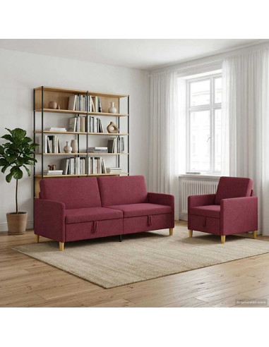 Set di Divani con Storage 2 pcs Rosso Vino Poliestere
