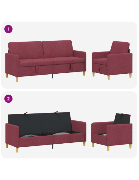 Set di Divani con Storage 2 pcs Rosso Vino Poliestere