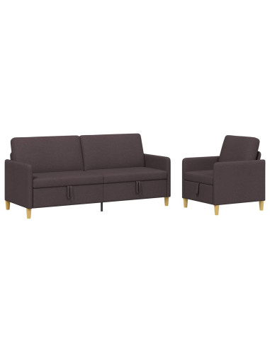 Set di Divani con Storage 2 pcs Marrone Scuro Poliestere