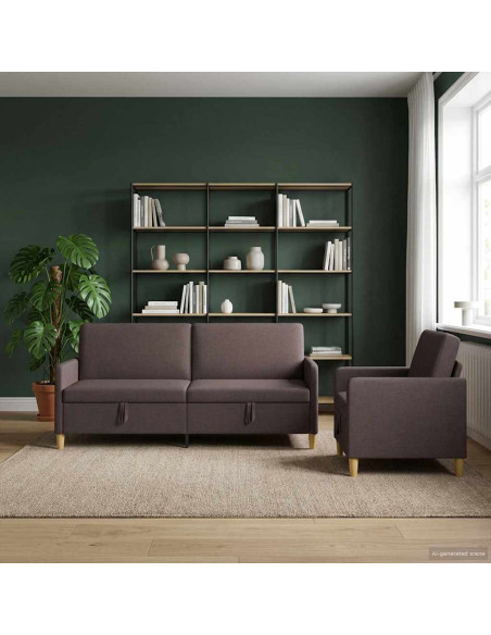 Set di Divani con Storage 2 pcs Marrone Scuro Poliestere