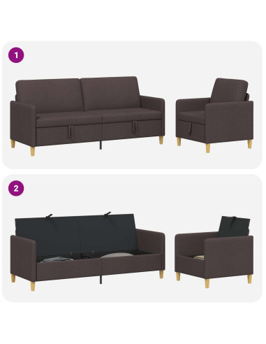 Set di Divani con Storage 2 pcs Marrone Scuro Poliestere